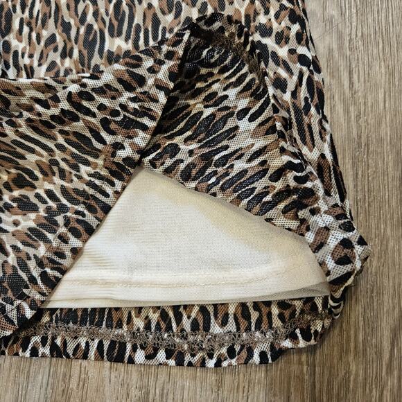 Vtg Leopard Print Mesh Babydoll Blouse Top Womens L Brown Boho Y2K Cheetah Girls - Picture 5 of 9